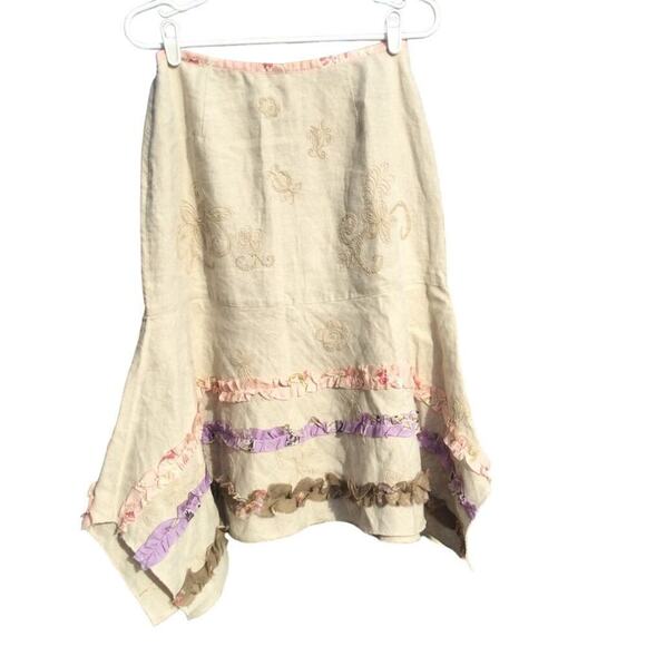 J.Jill linen skirt womens 6P 6 fairy goblincore beige ruffle gypsy asymmetrical - Picture 7 of 12